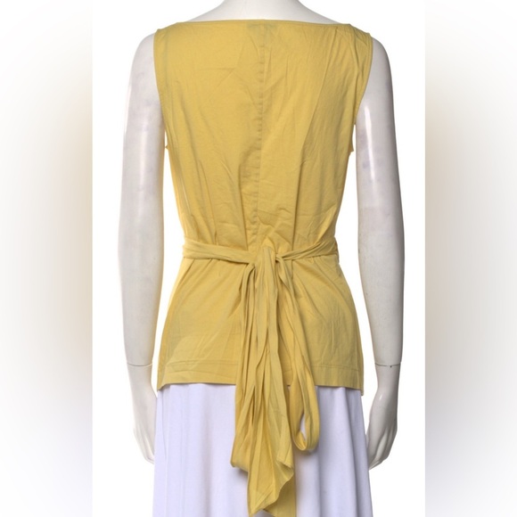 Escada Women's Size 34 Sleeveless Tie Front Wrap Blouse Cotton Blend Peridot Bow - Picture 2 of 8